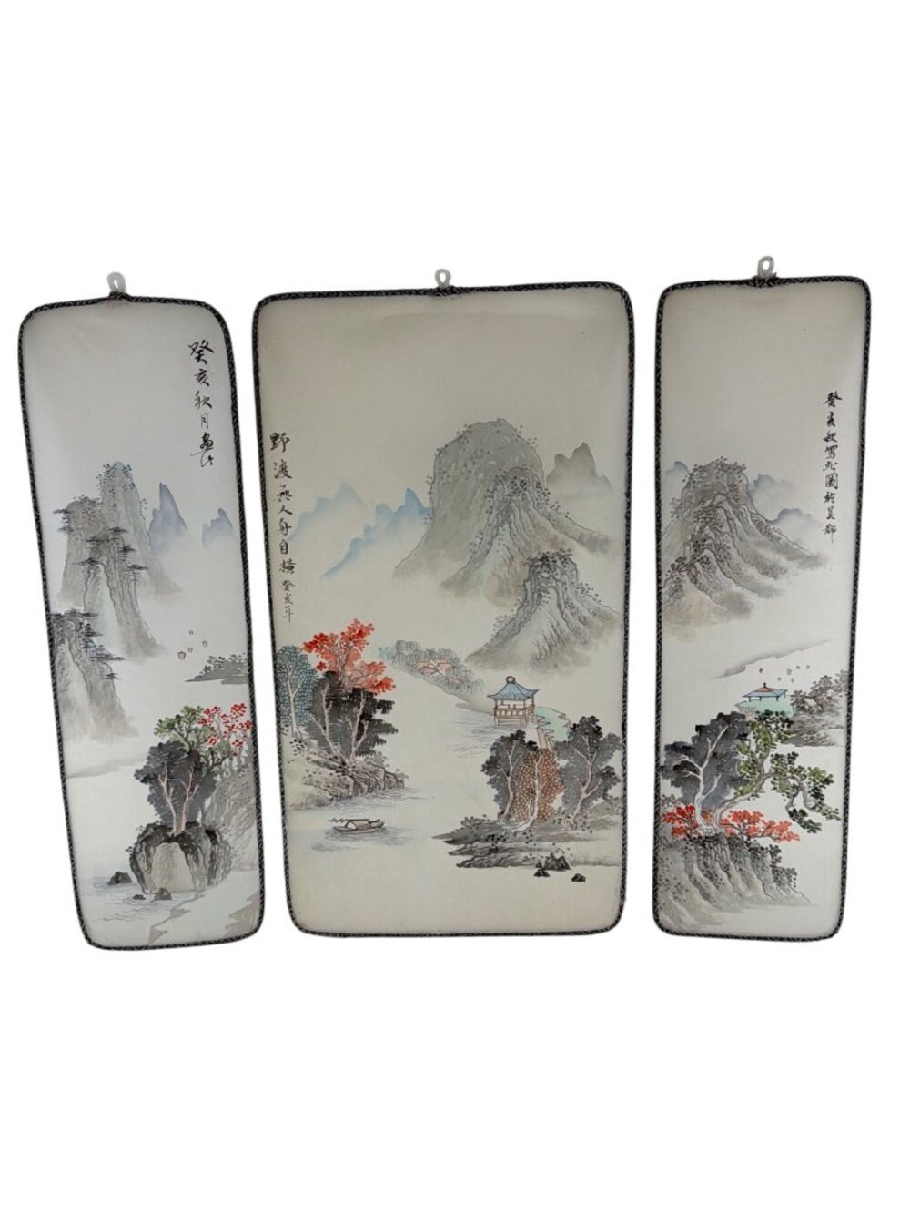 Asian Vintage Chinese Rice Paper Wall Art Panels Mountain & River Landscape Them